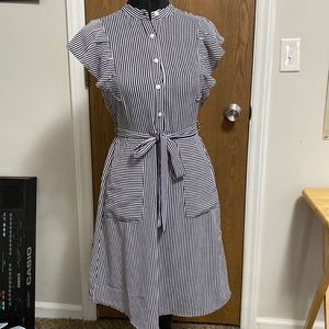 Navy blue and white striped dress